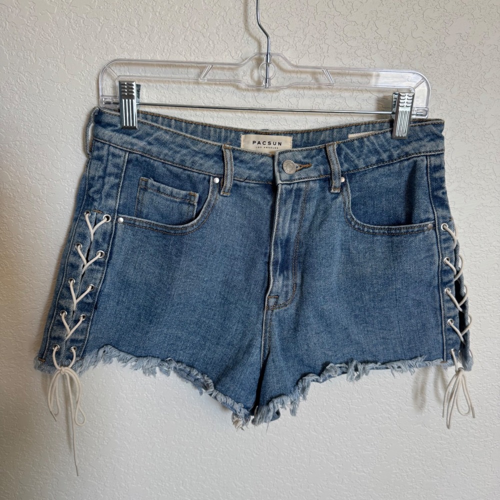 Lace Up Festival Boho Pacsun Denim Shorts Size 29 Blue
